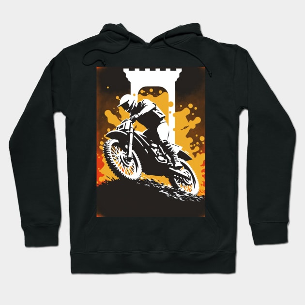 Dirt bike rider - black silhouette w/orange splash Hoodie by KoolArtDistrict